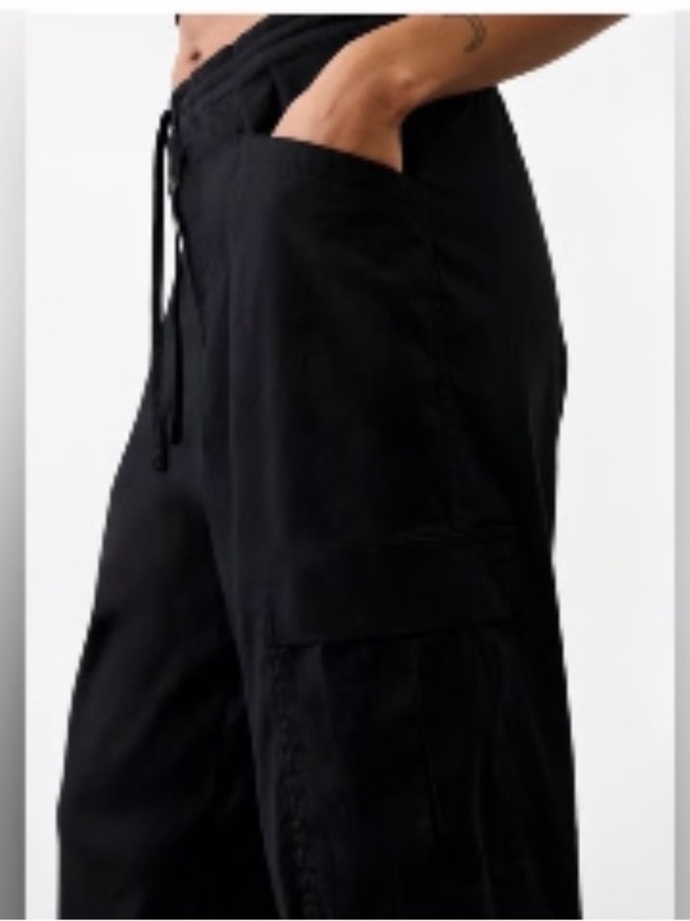NWT Athleta Paradise Straight Leg Cargo Black Linen Blend Pant Sz Medium. - Picture 4 of 7